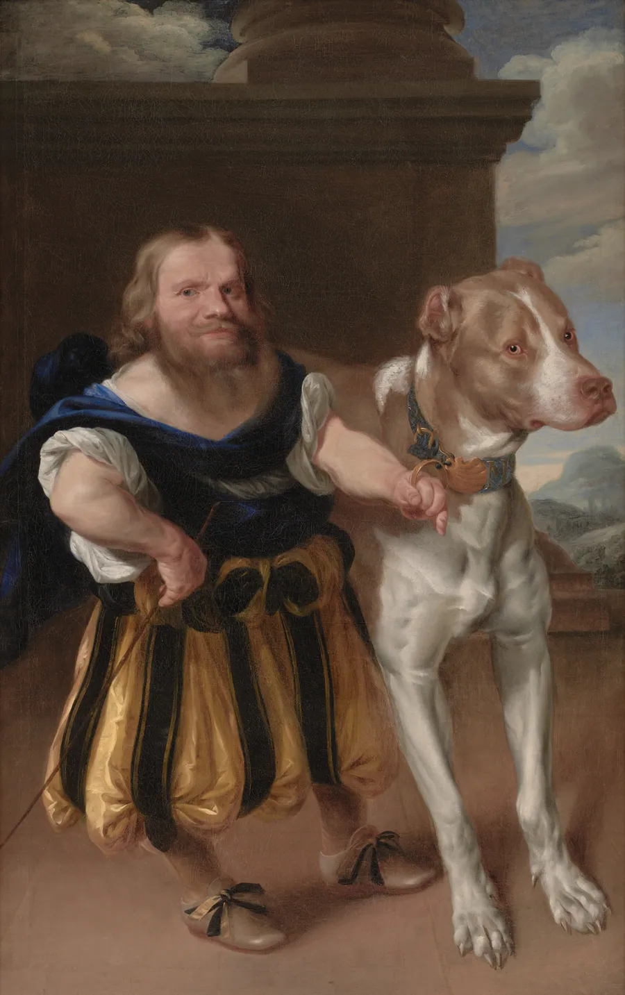 Kurfyrsten af Sachsens italienske dværg Giacomo Favorchi med prinsesse Magdalene Sibylles hund, Raro by Mander III, Karel van
