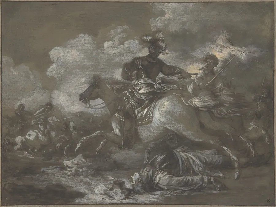 Cavalry Skirmish with a Fallen Soldier at Right by Francesco Casanova