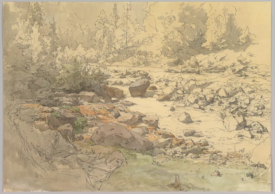 Landscape with Rocks in a River (near Kronau?) by Eduard Peithner von Lichtenfels