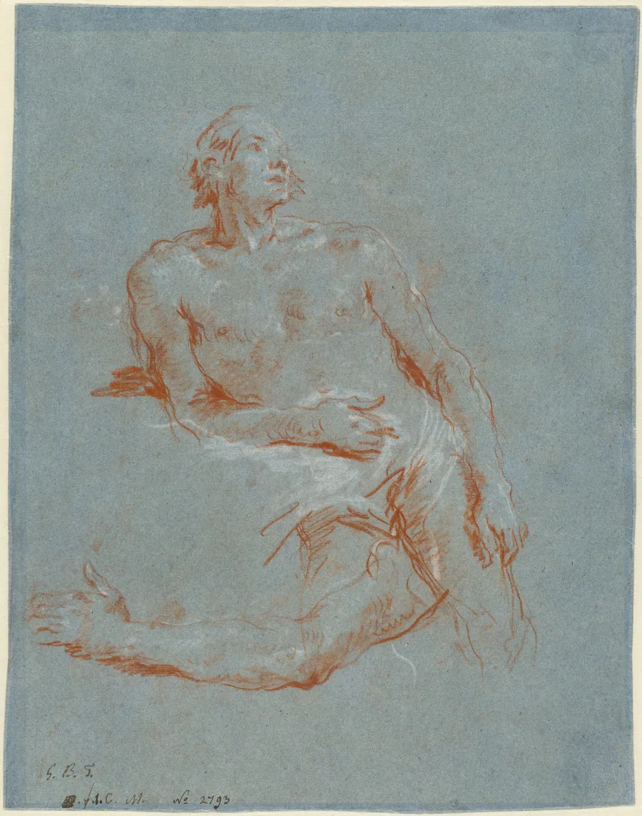 Male Nude Leaning on His Elbow (verso) by Giovanni Battista Tiepolo
