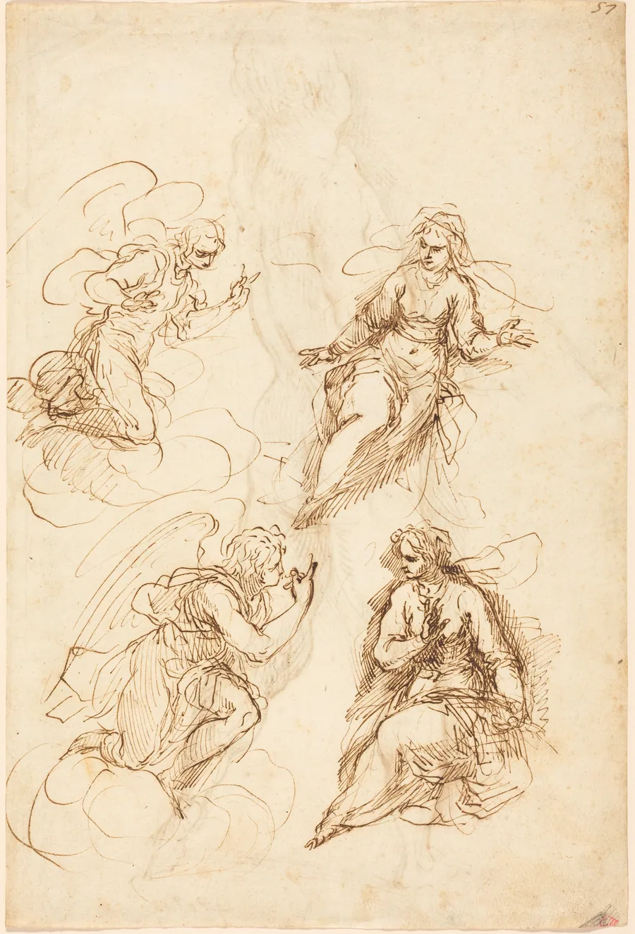 Studies for an Annunciation [recto] by Jacopo Palma il Giovane