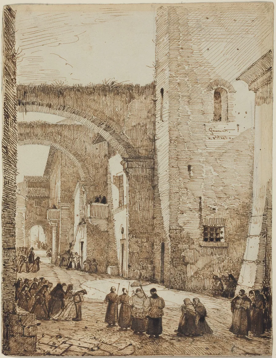 A Priest Processing through a Medieval Street in Viterbo by François-Marius Granet