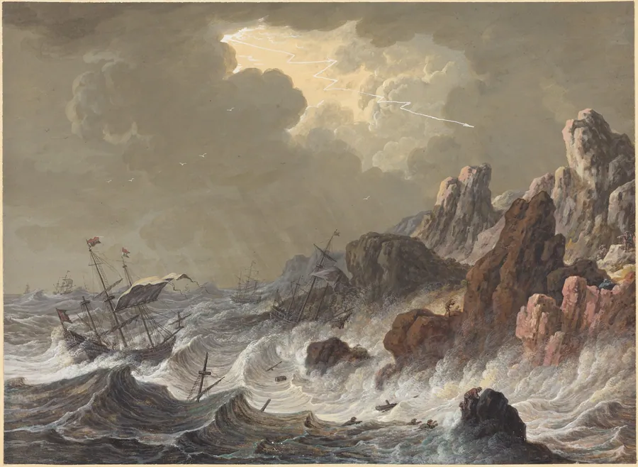 Storm-Tossed Ships Wrecked on a Rocky Coast by Johann Christoph Dietzsch