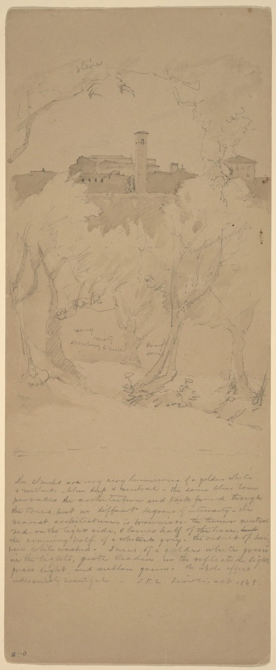 View through the Trees at Tivoli [recto] by Jasper Francis Cropsey