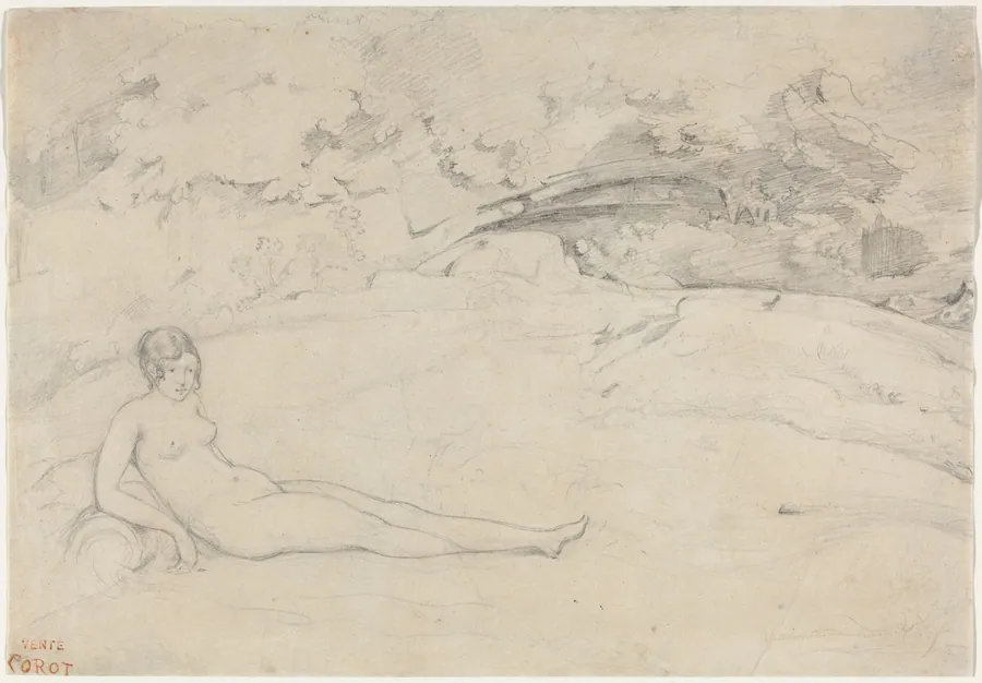 A Nude Reclining in a Landscape by Jean-Baptiste-Camille Corot