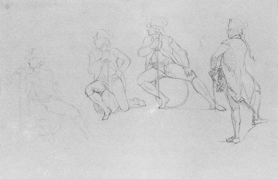 Study for "The Siege of Gibraltar": Officer in Four Poses by John Singleton Copley