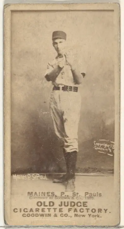 Willard Eben Mains, Pitcher, St. Paul Apostles, from the Old Judge series (N172) for Old Judge Cigarettes