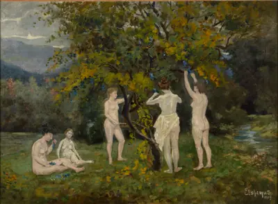 Five Nudes in a Grape Arbor