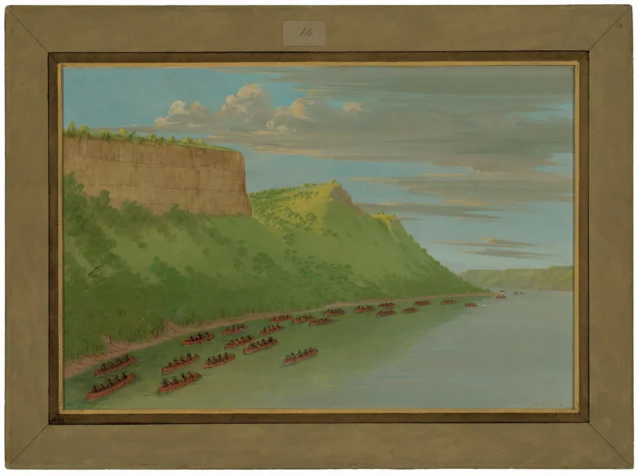 Father Hennepin and Companions Passing Lover's Leap.  April 1680 by George Catlin