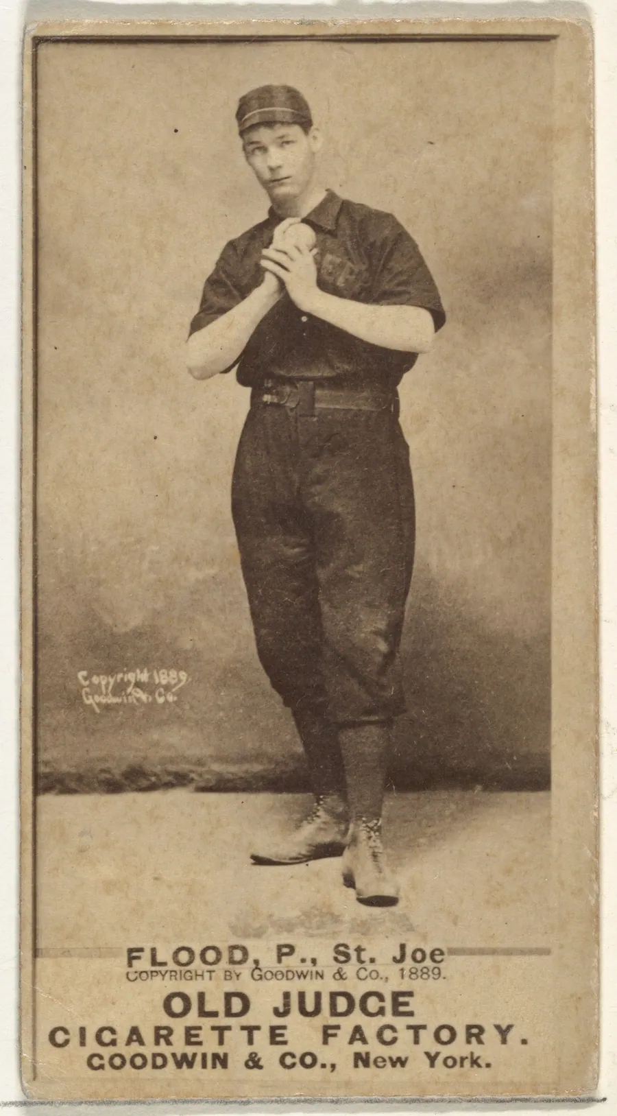 Thomas J. Flood, Pitcher, St. Joseph Clay Eaters, from the Old Judge series (N172) for Old Judge Cigarettes by Goodwin & Company