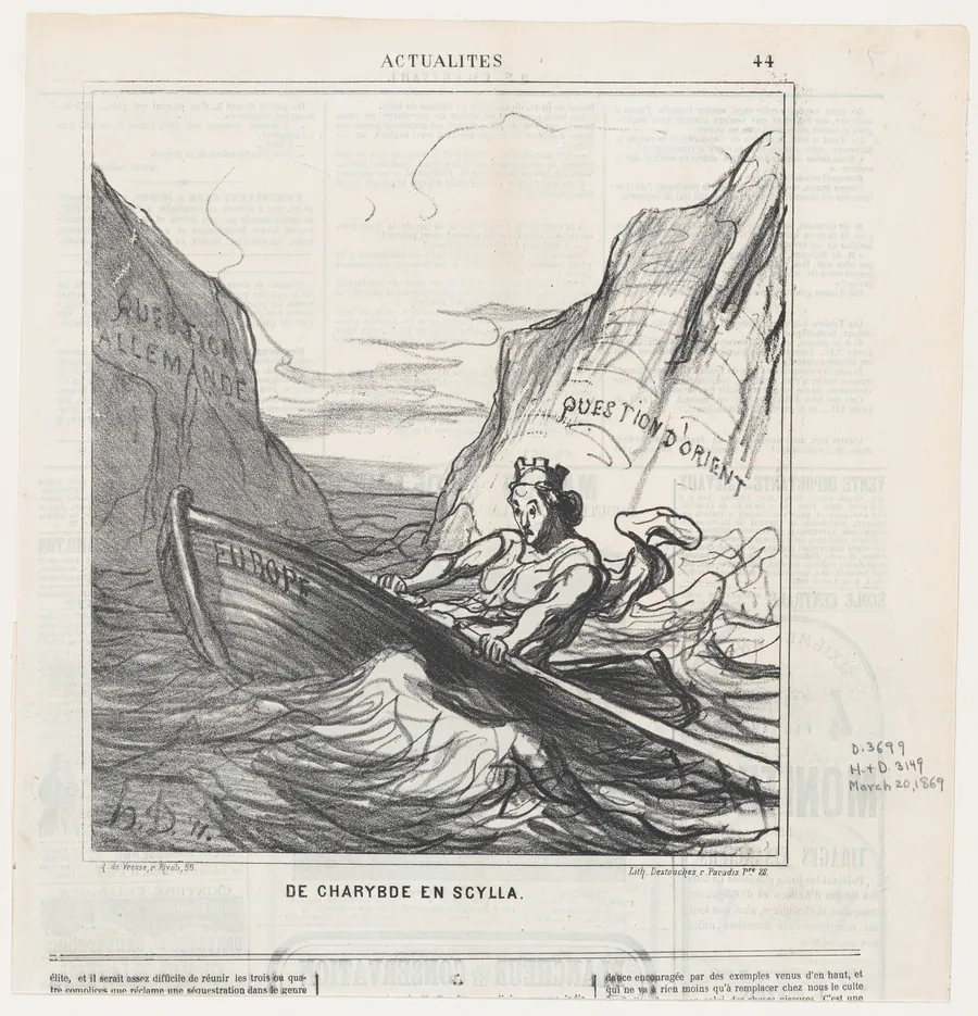 From Scylla to Charybdis, from 'News of the day,' published in Le Charivari, March 20, 1869 by Walter Frères