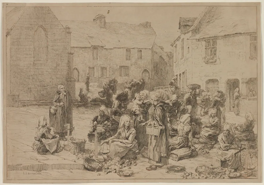 The Apple Market at Landerneau by Léon Augustin Lhermitte