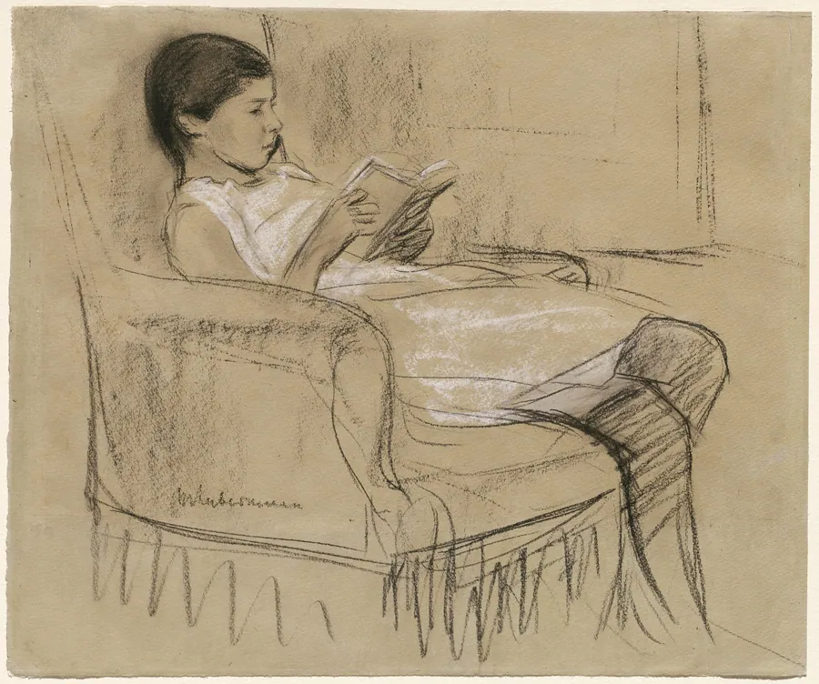 The Artist's Daughter Käthe Reading in a Chair by Max Liebermann
