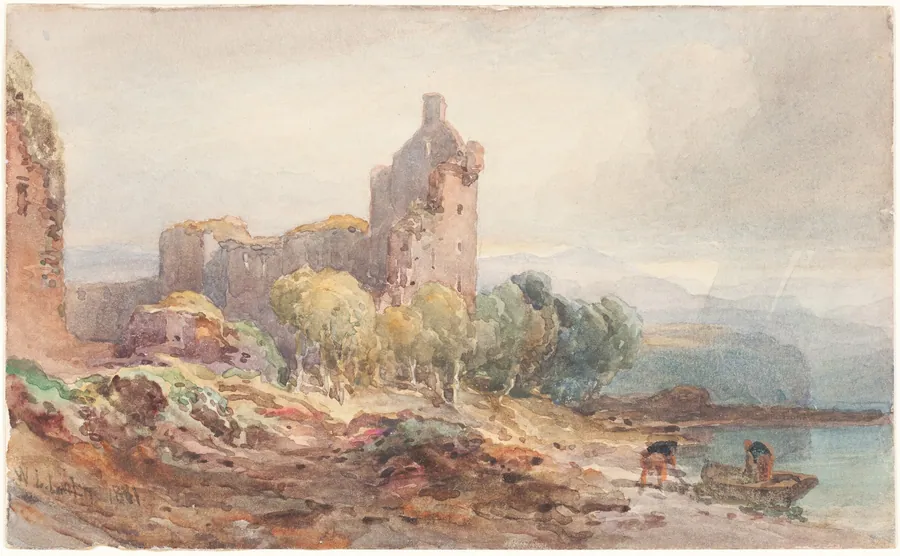 A Ruined Castle on a Lake by William Leighton Leitch