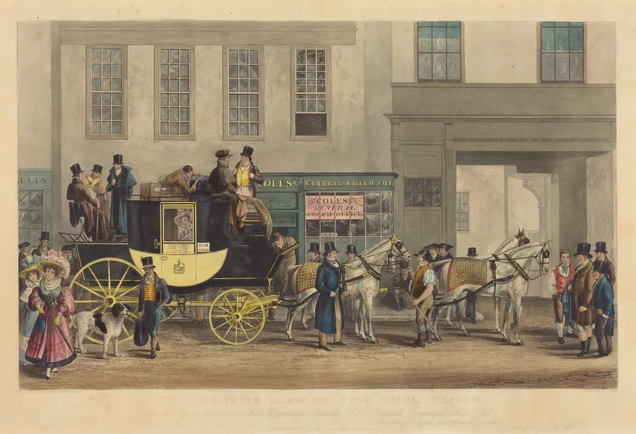 The Blenheim, Leaving the Star Hotel, Oxford by Frederick James Havell
