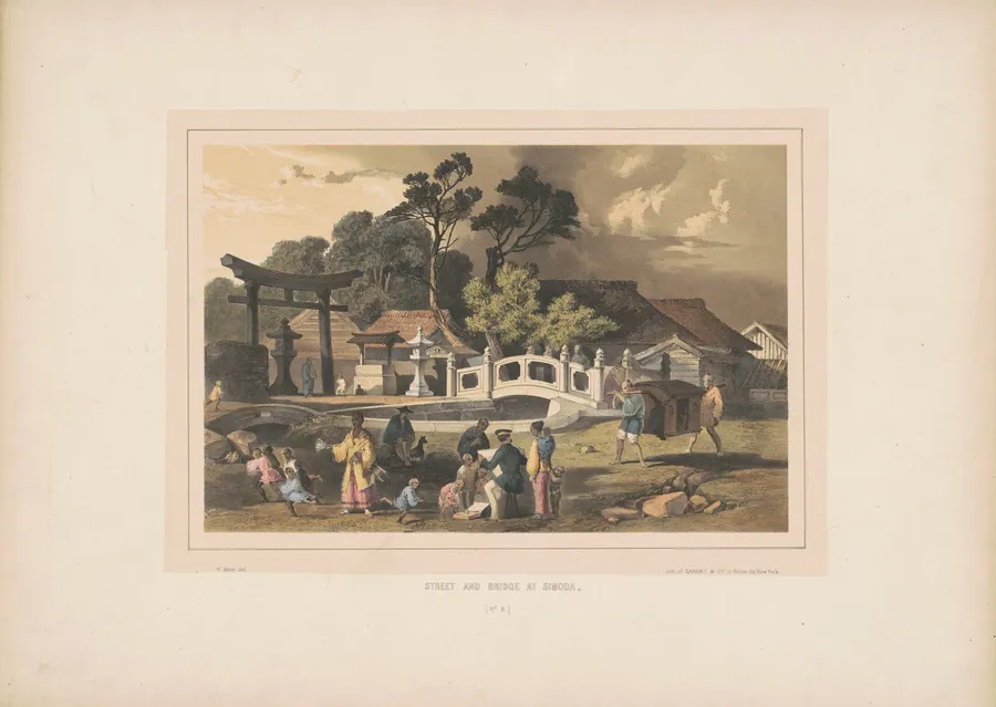 Street and Bridge at Simoda by William Heine