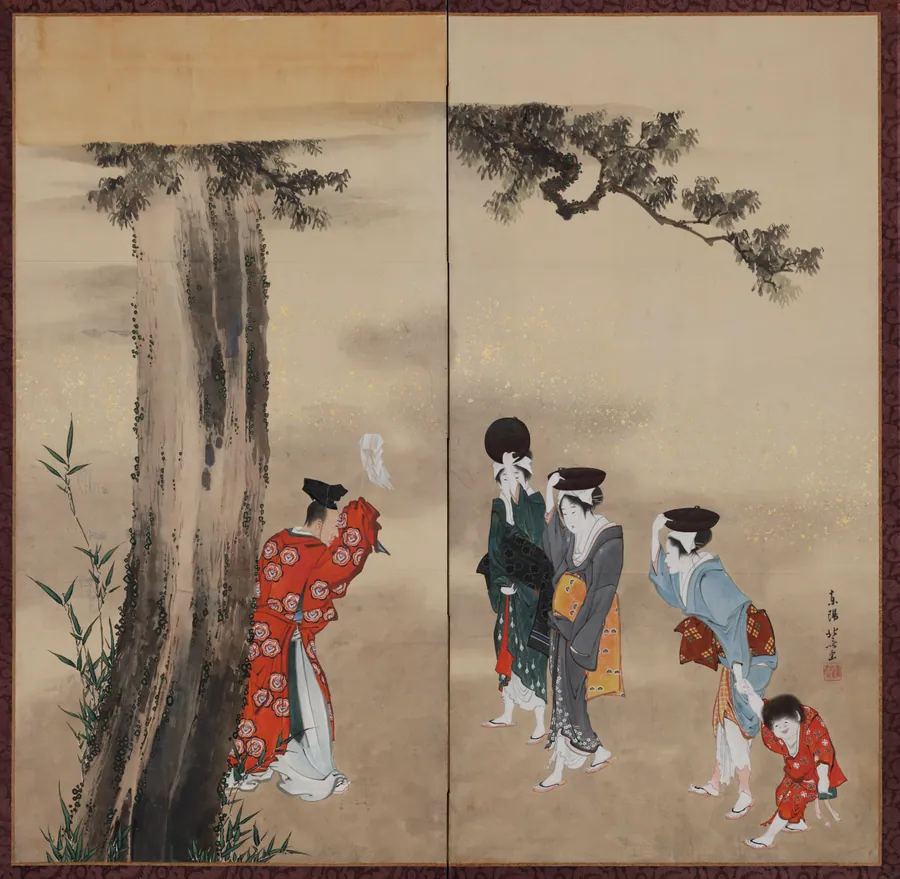 A Shinto Priest, Three Women and a Child by Katsushika Hokusai 葛飾北斎 (1760-1849)