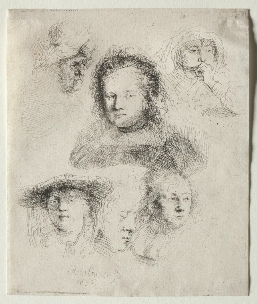 Studies of the Head of Saskia and Others by Rembrandt van Rijn