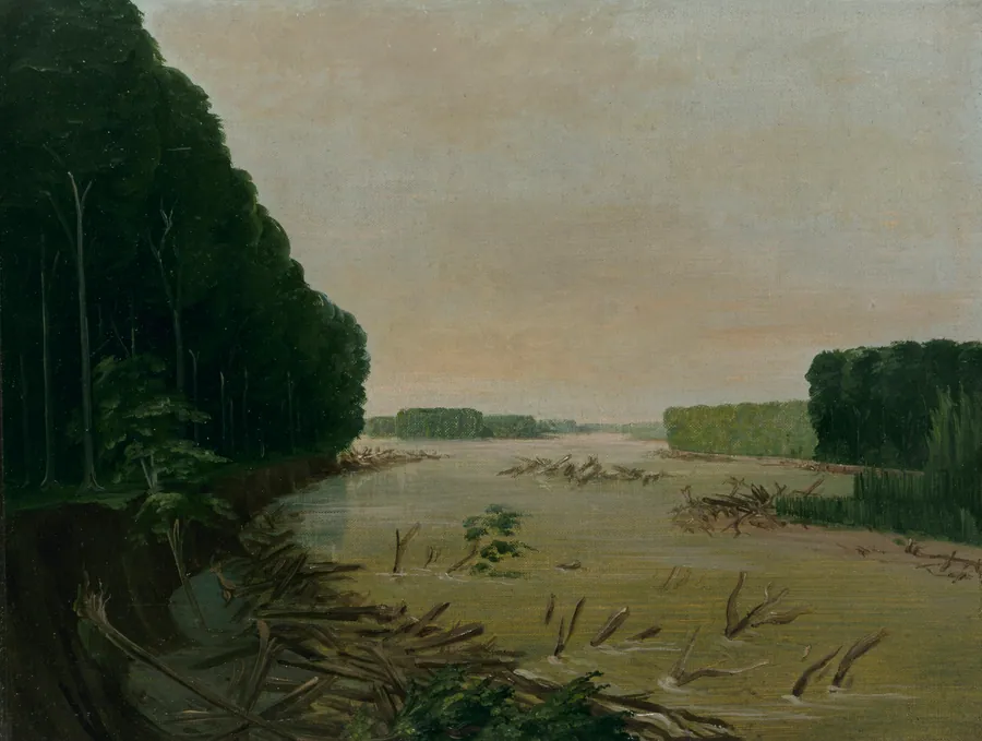 View on the Missouri, Alluvial Banks Falling in, 600 Miles above St. Louis by George Catlin, born Wilkes-Barre, PA 1796-died Jersey City, NJ 1872