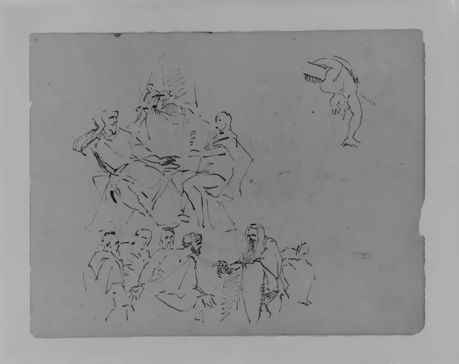 Two Figures Conversing; "Prophet" Addressing Group; a Man Leaning over a Ledge (from Sketchbook) by Thomas Sully