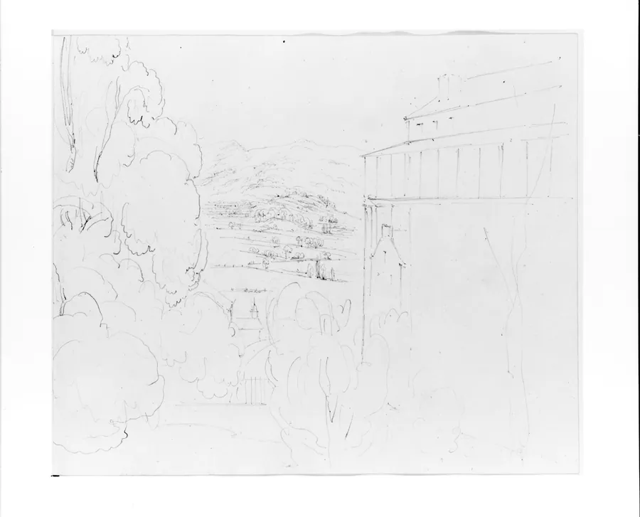 View of the Valley, from Between Trees and Mountain House (from Sketchbook) by John William Casilear