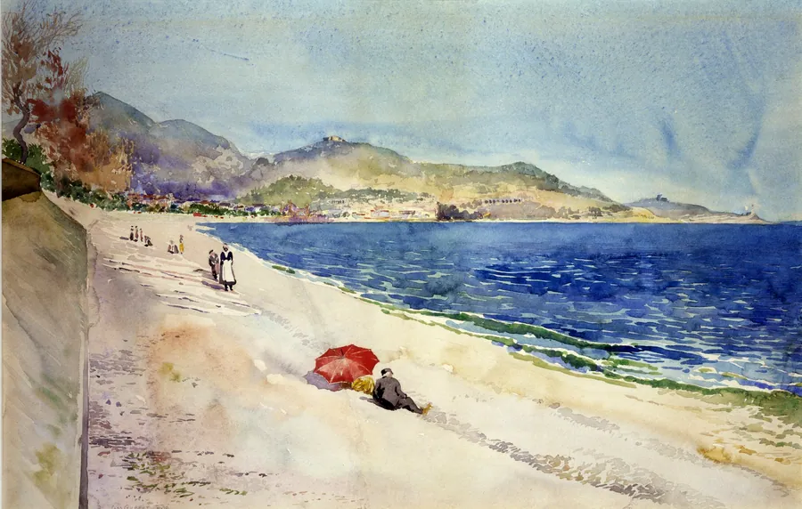 On the Beach below the Promenade des Anglais, Nice, France by Cass Gilbert, born Zanesville, OH 1858-died Brockenhurst, England 1934