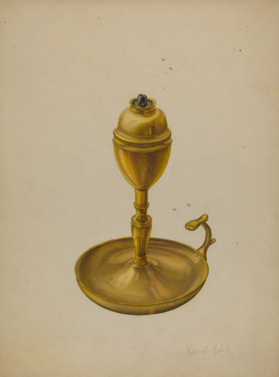Brass Oil Lamp by Russell Madole