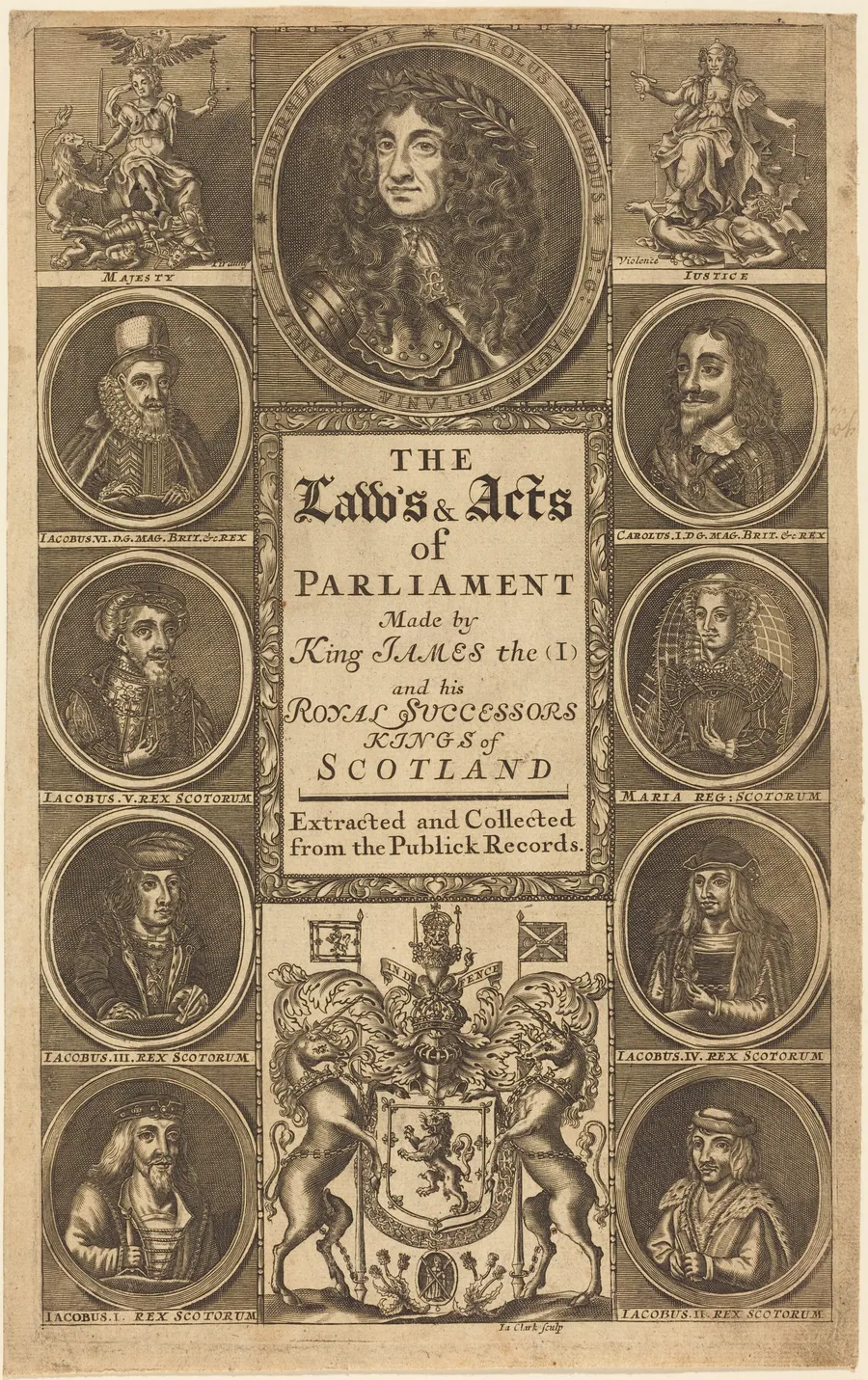 Frontispiece to "The Laws and Acts of Parliament Made by King James I ..." by James Clark