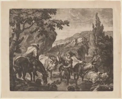 Cattle Fording a Stream