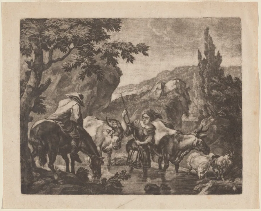 Cattle Fording a Stream by Robert Robinson