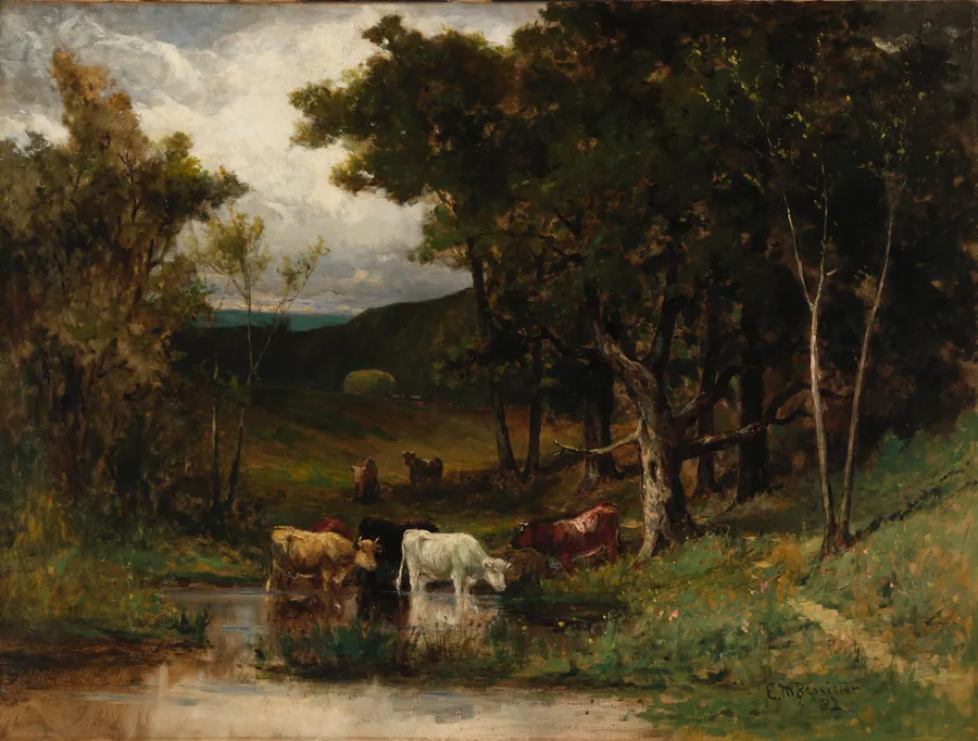 Untitled (landscape with cows in stream near trees) by Edward Mitchell Bannister, born St. Andrews, New Brunswick, Canada 1828-died Providence, RI 1901