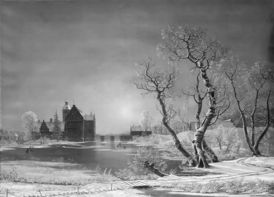 Vinterlandskab med herregården Gisselfeld by F.M.E. Fabritius de Tengnagel