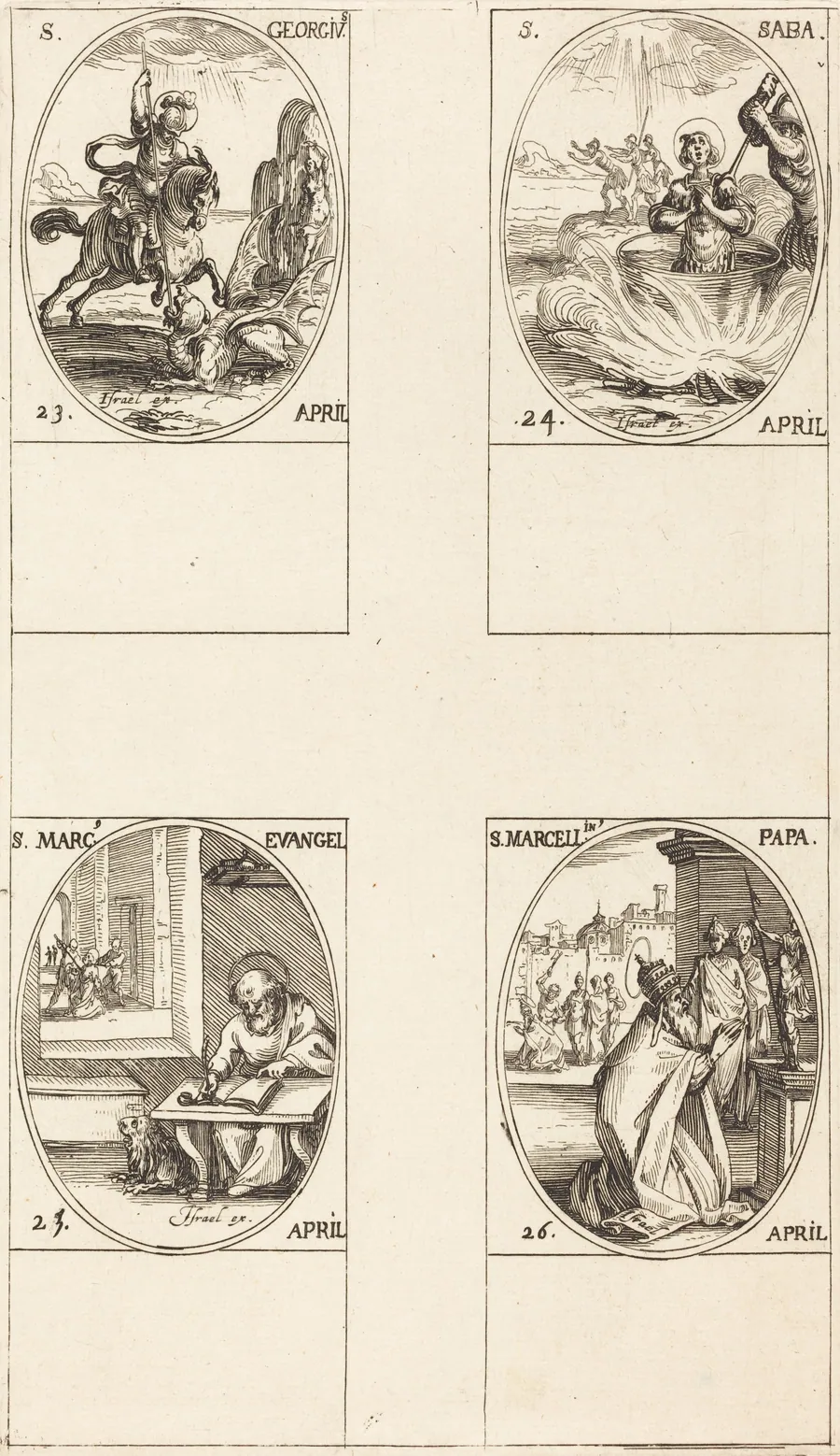 St. George; St. Sabas; St. Mark, Evangelist; St. Marcellin by Jacques Callot