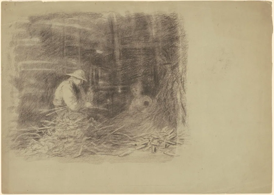 Farmers Shucking Corn [recto] by Enoch Wood Perry, Jr.