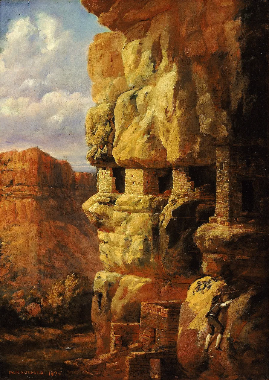 Cliff Houses on the Rio Mancos, Colorado by William Henry Holmes, born Cadiz, OH 1846-died Royal Oak, MI 1933