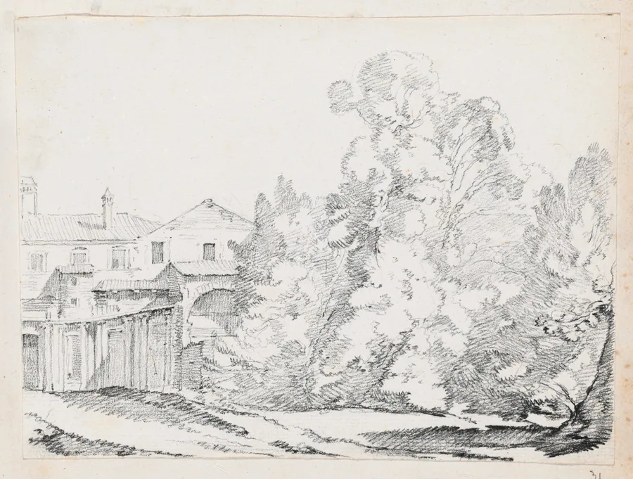 Trees Screening a House Built on Ancient Ruins by Joseph-Marie Vien