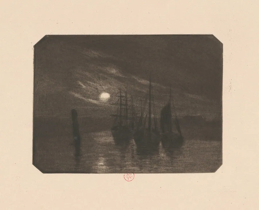 A Moonlit Harbor by Norbert Goeneutte