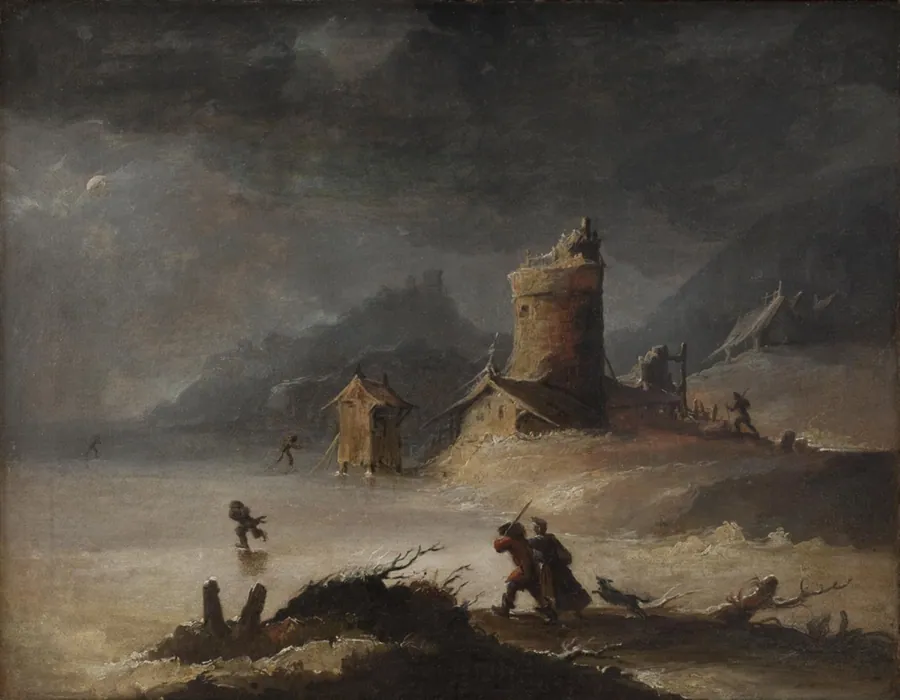 Landskab med skøjteløbere by Peter Cramer