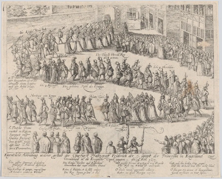 Marriage procession for the wedding of Elizabeth Stuart, daughter of James I, and Frederick V, Elector Palatine, 14 February, 1613 by Princess Elizabeth Stuart (later Queen of Bohemia)