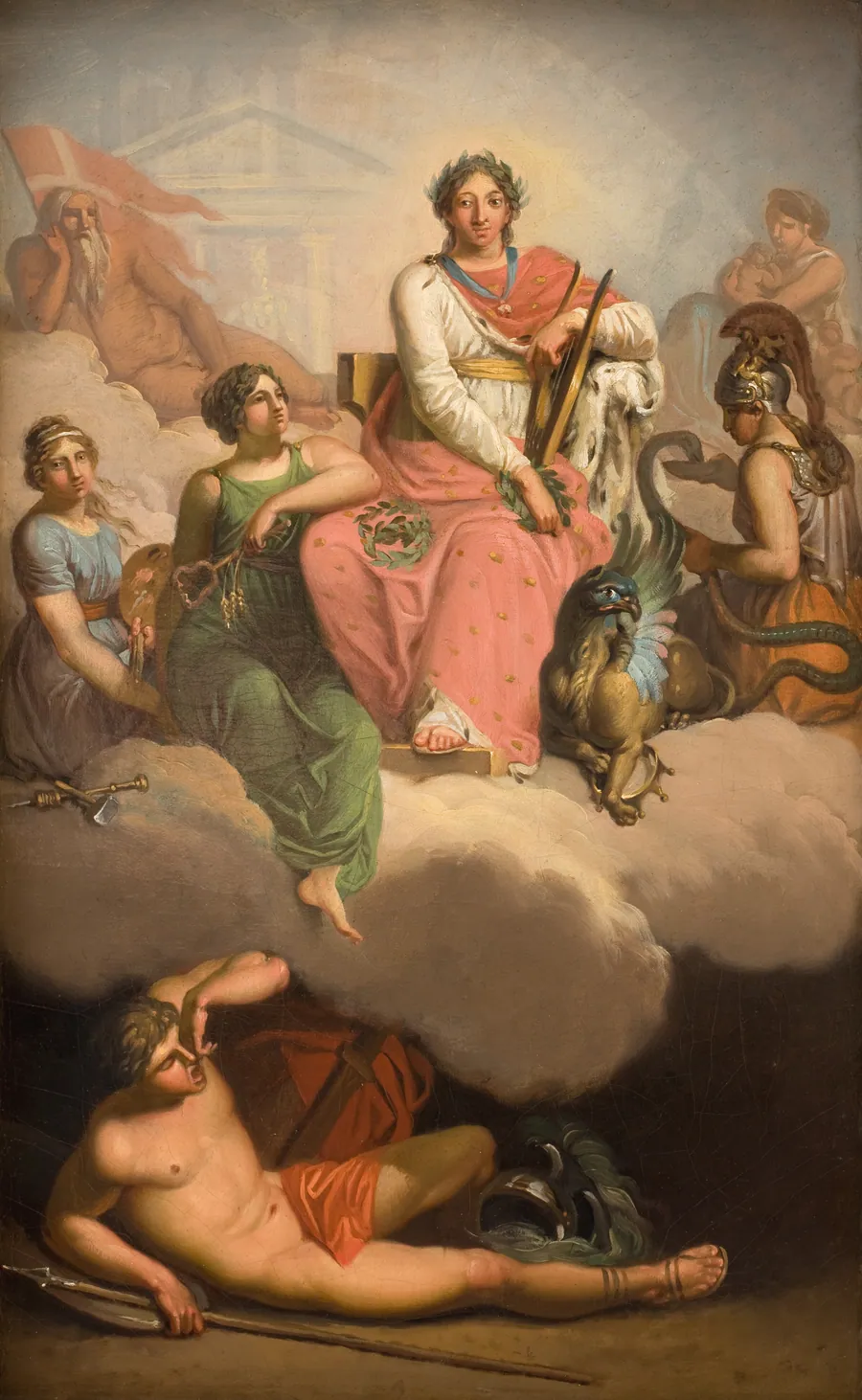 Frederik V som videnskabens og kunsternes beskytter. Allegori by Nicolai Abildgaard