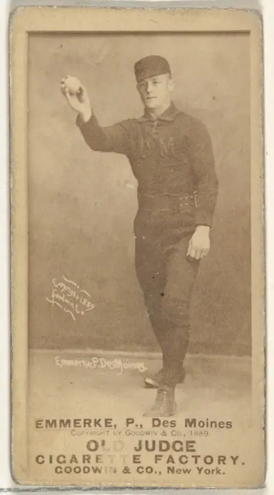 Robert Emmerke, Pitcher, Des Moines Prohibitionists, from the Old Judge series (N172) for Old Judge Cigarettes