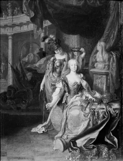 Kejserinde Maria Theresia bekranses af Visdommen