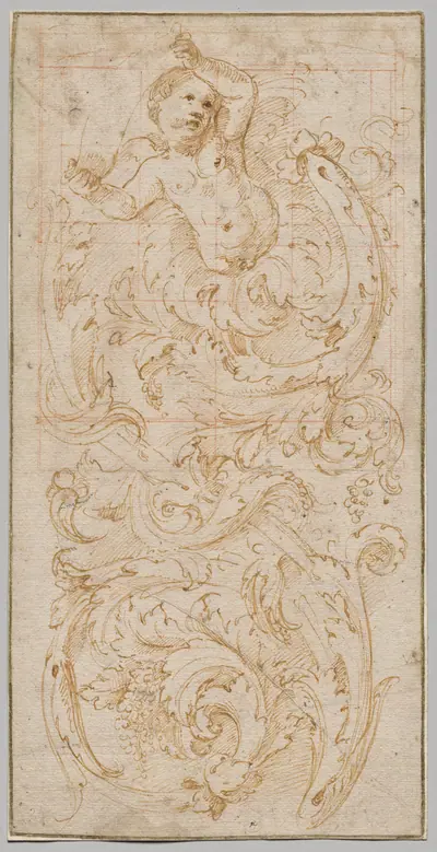 Design for a Frieze with a Putto and Acanthus Leaves
