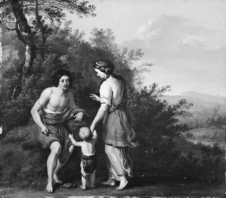 Landskab med et hyrdepar by Gerard Hoet I