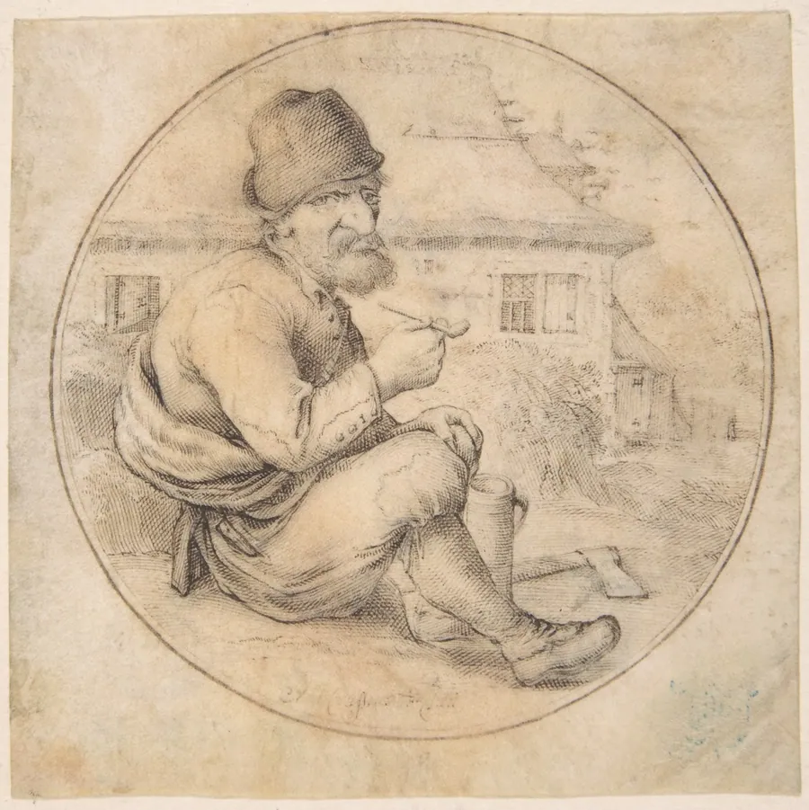 Seated Old Man Holding a Pipe by Anton Crussens