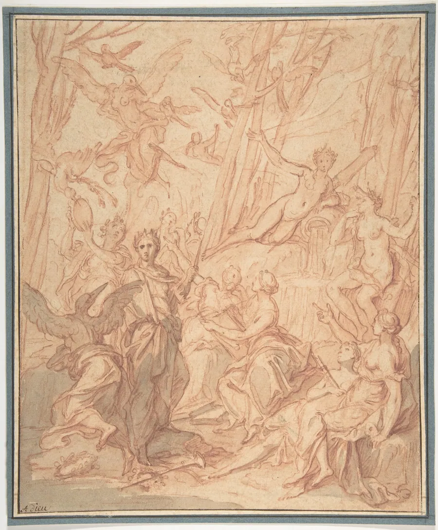 The Nine Pierides Transformed into Magpies after Their Unsuccessful Competition with the Muses (Ovid, Metamorphoses, V, 294 ff.) by Antoine Dieu