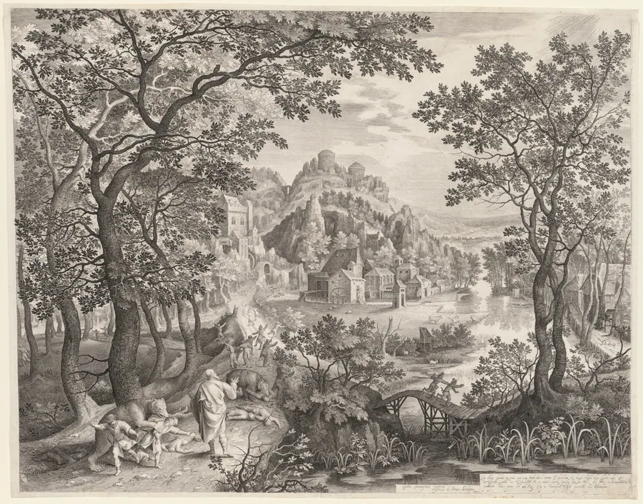 Elisha Cursing the Children of Bethel Who Are Being Devoured by the Bears by Nicolaes de Bruyn