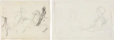 Battle Scene with Armored Figures on Horseback (recto) Two Seated Women (verso)