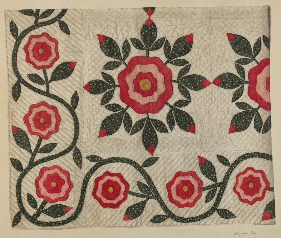 Sections of Applique Quilt by Suzanne Roy