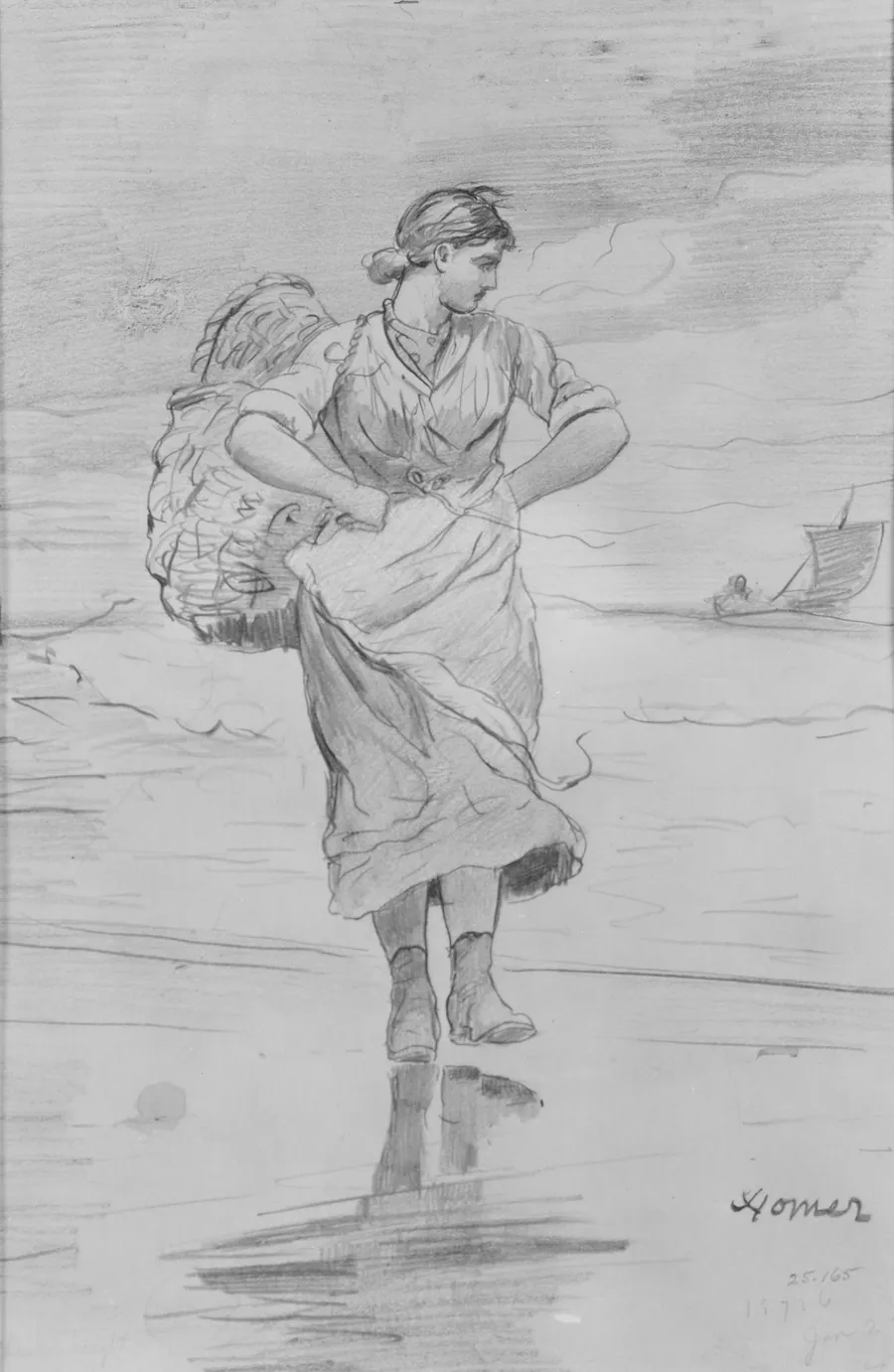 A Fisher Girl on Beach (Sketch for Illustration of "The Incoming Tide") by Winslow Homer
